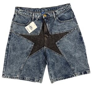 Aelfric Eden Patchwork Denim Shorts Blue Streetwear Men's 36